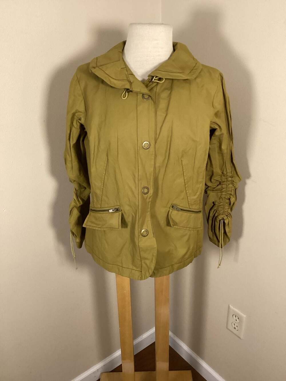 Coldwater Creek Citrine Yellow Ruffle Collar Cinched Sleeve Utility Jacket